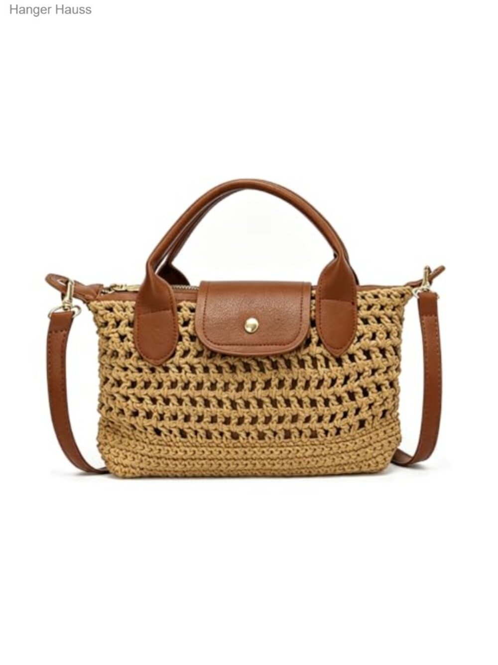 Crochet Tote Bag Women Mini Boho Handbag Leather Trim Crossbody Purse